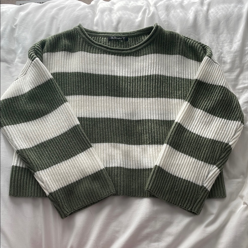 Wide-sleeve striped sweater